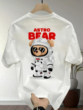 Men's Heavyweight Cotton Astronaut Bear Graphic T-Shirt – Black Oversized Summer Tee