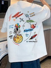 Space Cartoon T-Shirt – Cotton, Loose Fit, Casual Teen Style