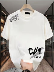 Men's Oversized 'DAY ONE' T-Shirt – Heavyweight Cotton, Streetwear Loose Fit