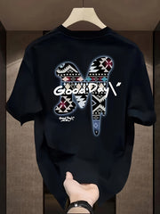 Men's Loose Fit Cotton "GOODDAY" Graphic T-Shirt – Black Summer Casual Tee