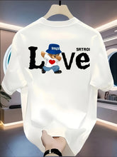 Men’s Retro Cotton T-Shirt – Black “LOVE” Bear Graphic