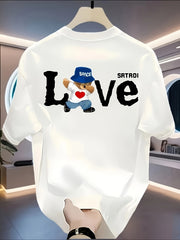 Men’s Retro Cotton T-Shirt – Black “LOVE” Bear Graphic