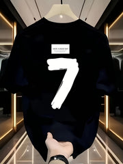 Men’s Oversized Heavyweight Cotton T-Shirt – Black with White Number 7 Graphic