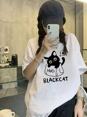 Women's Casual T-Shirt – Playful Black Cat 'BLACKCAT' Print