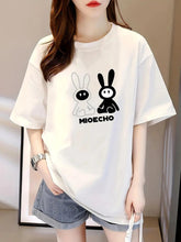 Women's Anime Rabbit Graphic T-Shirt - Cute Bunny Tee with Black Print, Breathable Loose Fit Top for Everyday, Parties, Conventions - Lightweight Spring/Summer Shirt (Machine Washable), Party Outfit, Stretchy Fabric, Streetwe