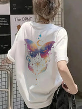 Women’s Casual Short Sleeve T-Shirt – Vibrant Butterfly & Moon Graphic Spring & Summer Everyday Wear