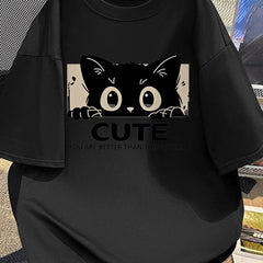 Men's Cute Cat Graphic T-Shirt – 'You Are Better Than Those Who Work' Print