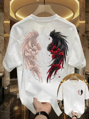 Unisex Summer Sports Tee – Loose Fit with Dual-Color Rose Wing Design | Flattering & Breathable