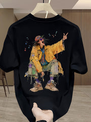 Men's Splatter Print T-Shirt – 100% Cotton, Artistic Streetwear Summer Tee