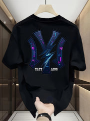 Men'S Heavyweight Cotton Graphic Print T-Shirt - Casual Crew Neck