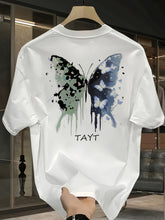 Men’s Black Cotton Graphic T-Shirt – White Butterfly & Paint Splatter