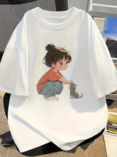 Women's Casual Loose-Fit T-Shirt – Cartoon Print, Relaxed Fit