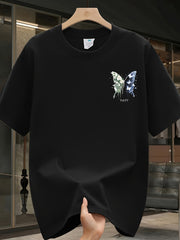 Men's Heavyweight Cotton Butterfly Graphic T-Shirt – Black Casual Summer Tee
