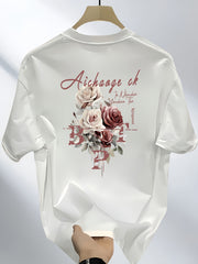 Men's Heavyweight 100% Cotton T-Shirt – Black Hip-Hop Rose & Script Print
