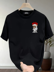 Men's Heavyweight Cotton Astronaut Bear Graphic T-Shirt – Black Oversized Summer Tee