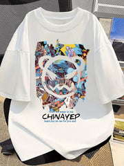 Shu Le Shui Men’s Cotton T-Shirt – Black Street Graffiti with Cartoon Print | 100% Cotton