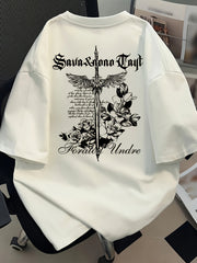 Men's Gothic Eagle T-Shirt – "Savina & Ana Troy" Graphic, Loose Fit, All-Season Comfort