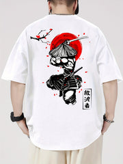 Men's 100% Cotton Samurai & Cherry Blossom Graphic Tee – Casual Short Sleeve