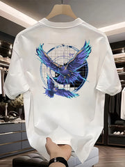 Men’s Black Cotton T-Shirt – Blue & Purple “TAT” Eagle Graphic