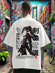 Black Anime Streetwear Tee – Japanese Sword Art Design