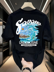 Men’s Heavyweight 100% Cotton Graphic Tee – Tropical Savanna Print