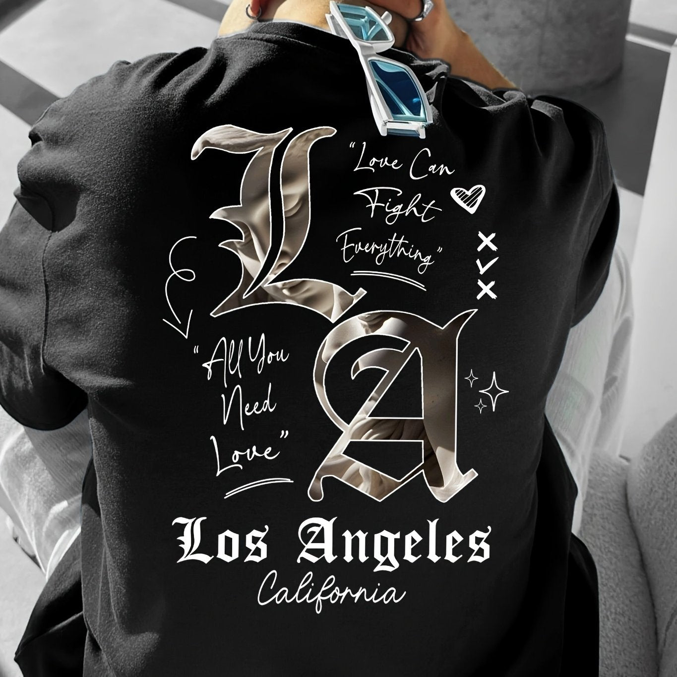 Men's LA Streetwear T-Shirt – Bold Back Print, Loose Fit Urban Casual Tee