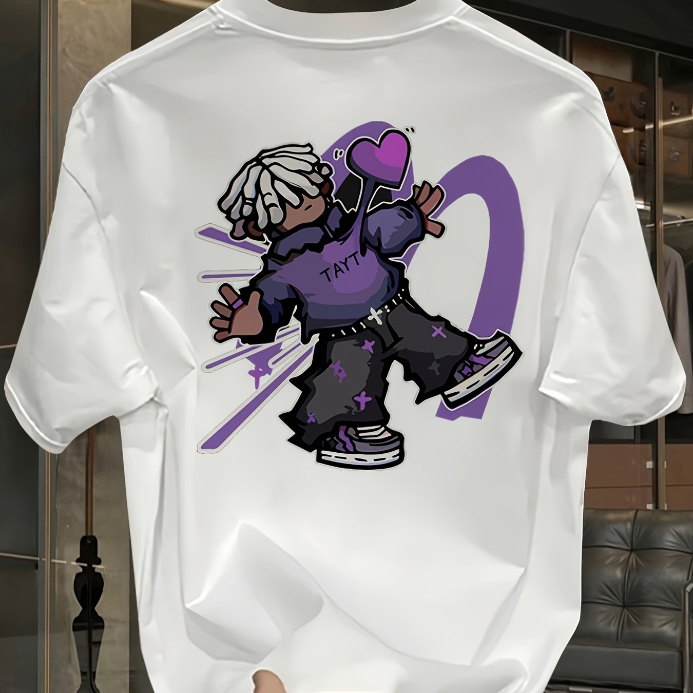 Men’s Heavyweight Cotton T-Shirt – Purple & White Lettering Graphic