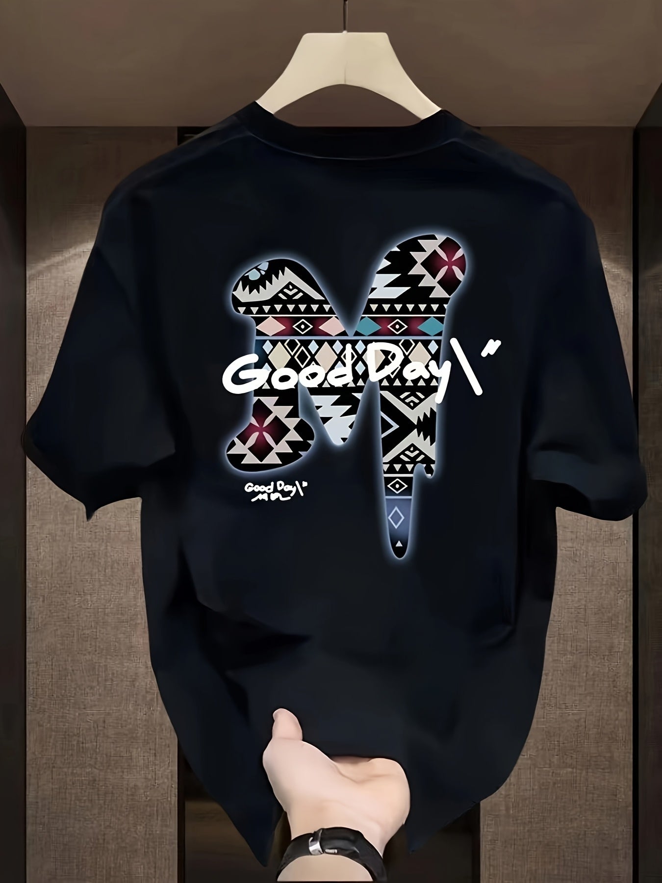 Men's Loose Fit Cotton "GOODDAY" Graphic T-Shirt – Black Summer Casual Tee