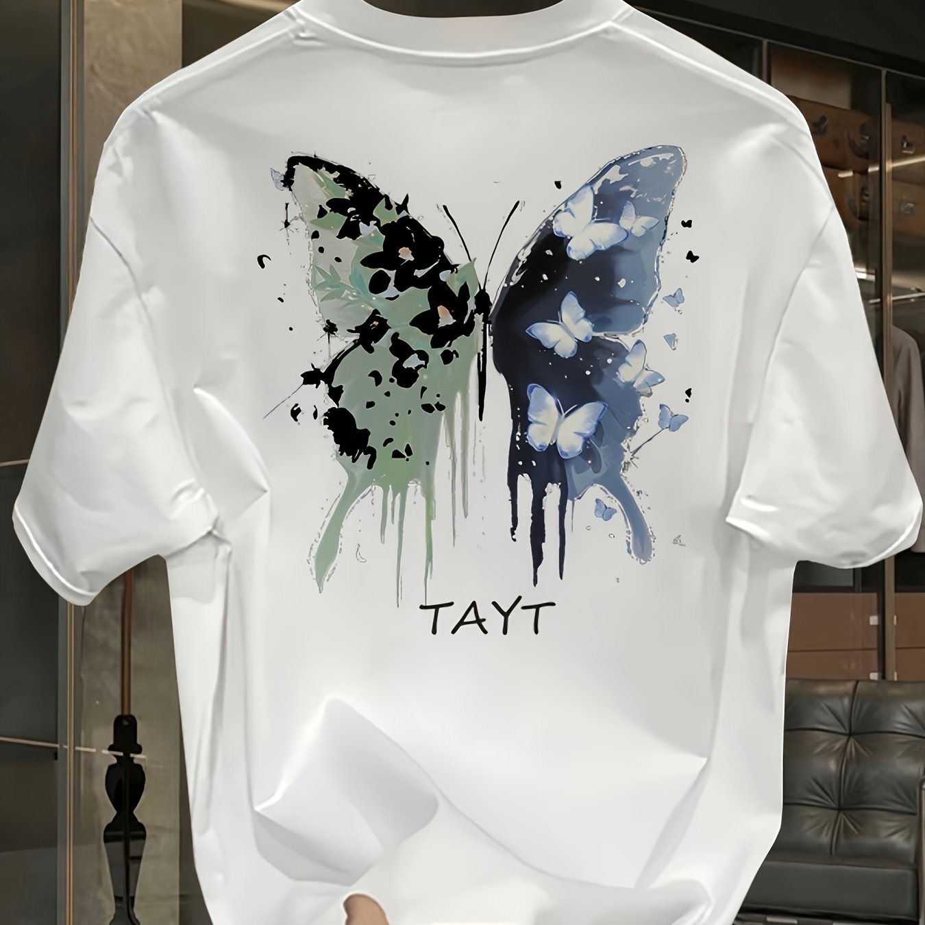 Men's Heavyweight Cotton Butterfly Graphic T-Shirt – Black Casual Summer Tee