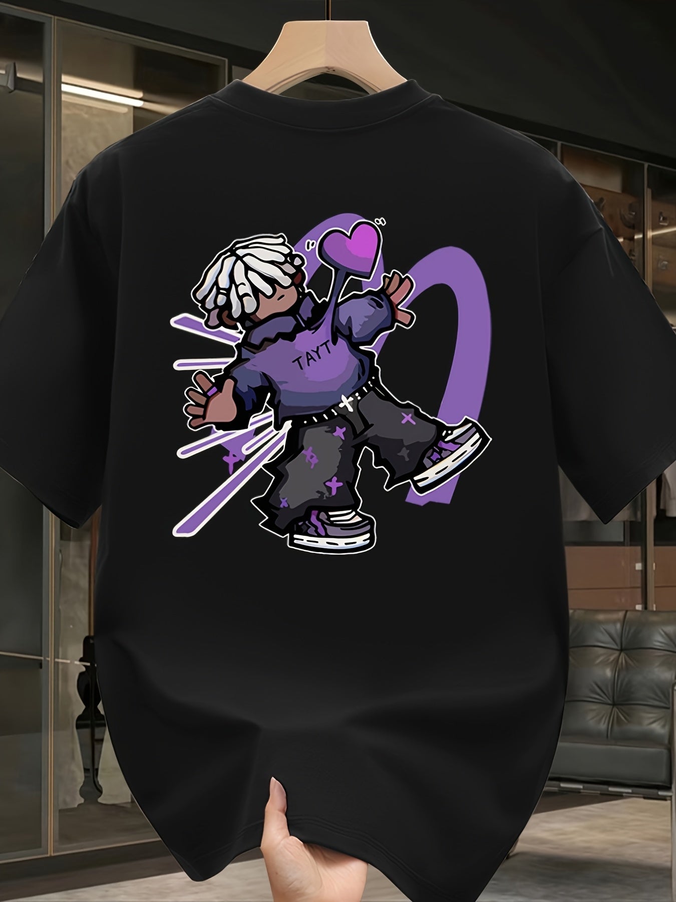 Men’s Heavyweight Cotton T-Shirt – Purple & White Lettering Graphic