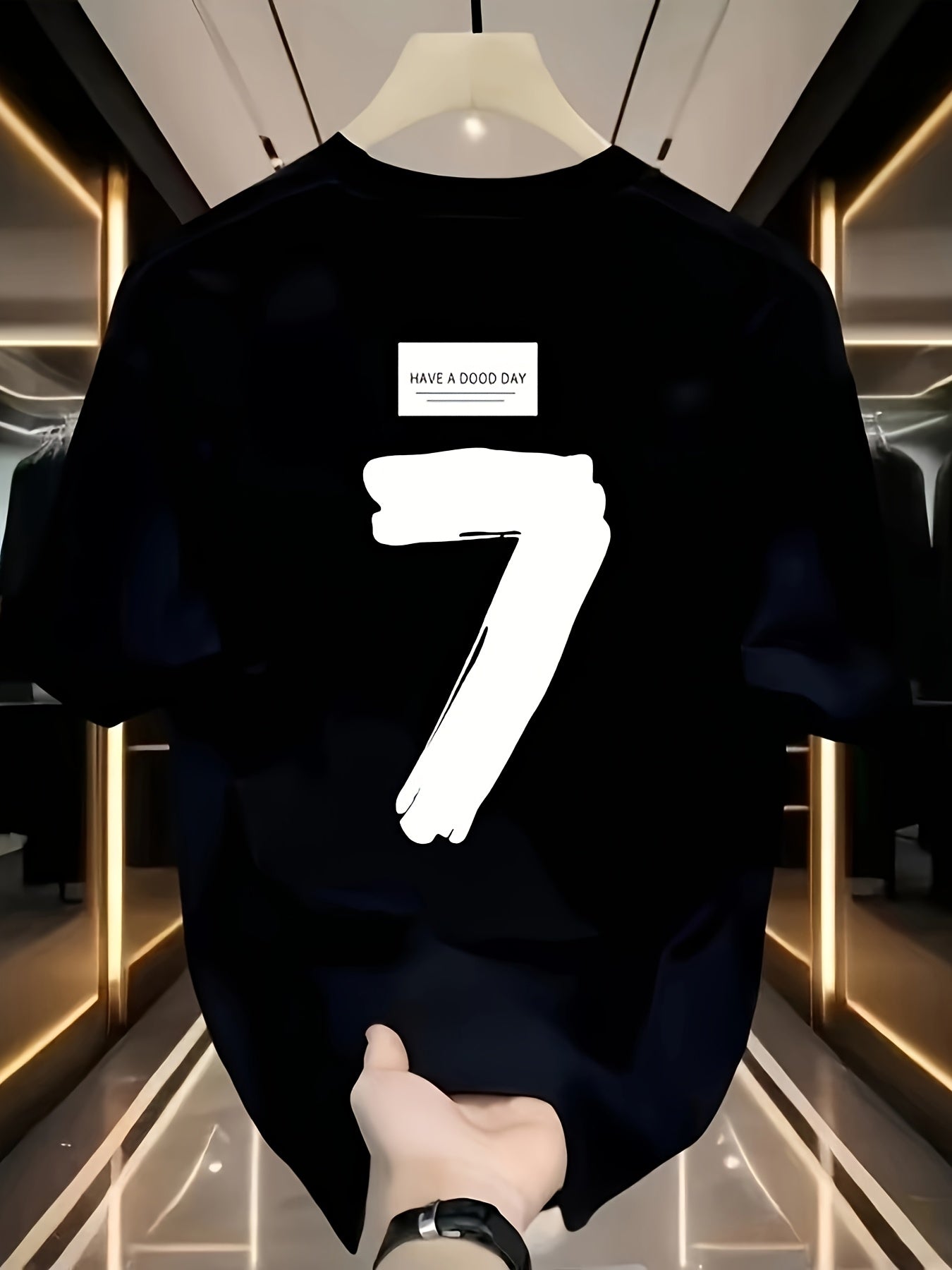 Men’s Oversized Heavyweight Cotton T-Shirt – Black with White Number 7 Graphic