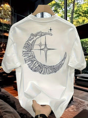 Men’s Heavyweight Pure Cotton Graphic Tee – Crossed Swords & Crescent Moon Design