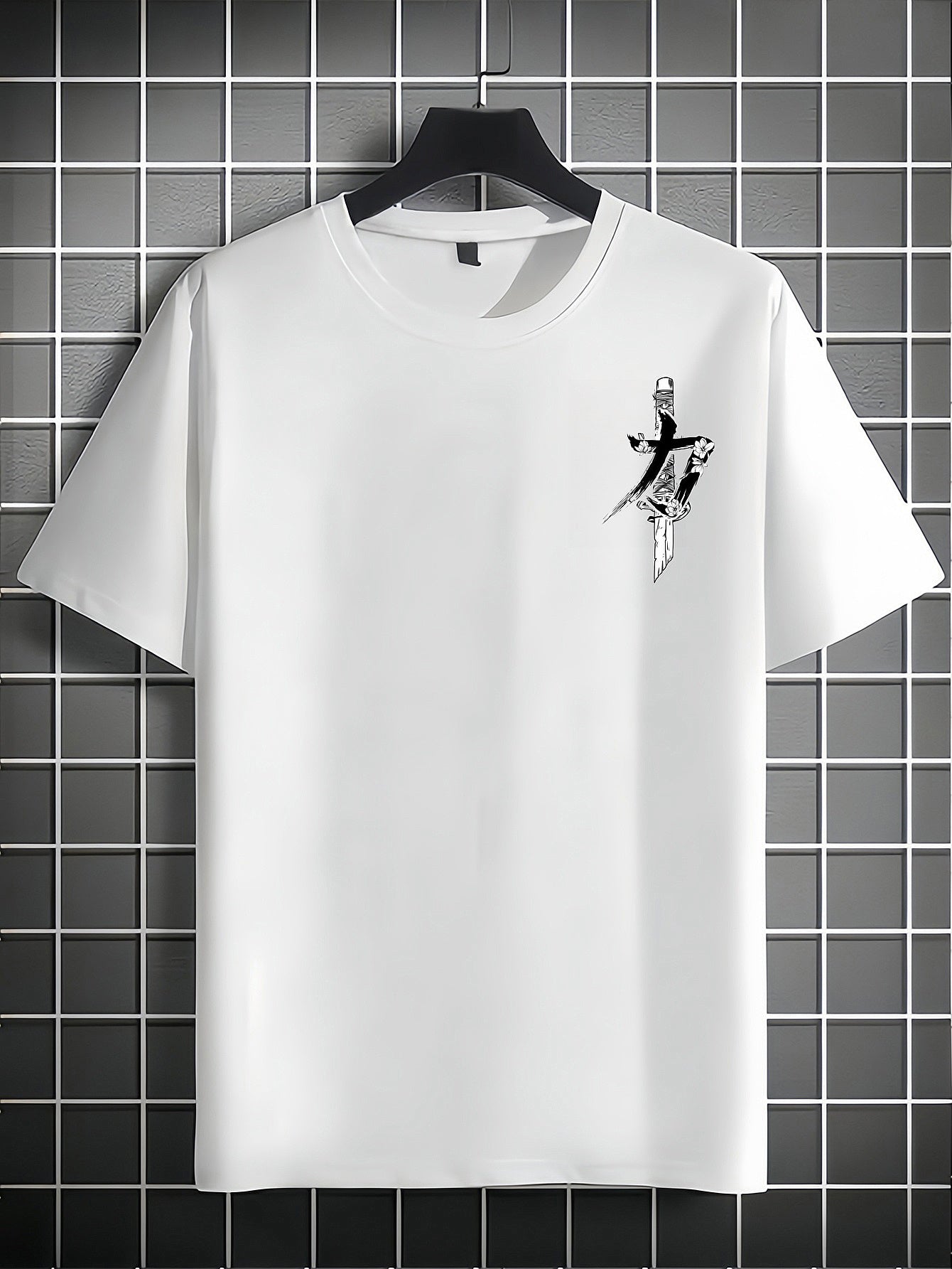 Men’s Polyester T-Shirt – Loose Fit Dagger Pattern