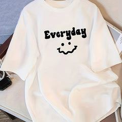 Women's Black 100% Cotton Oversized T-Shirt – 'Everyday' Joyful Face Print