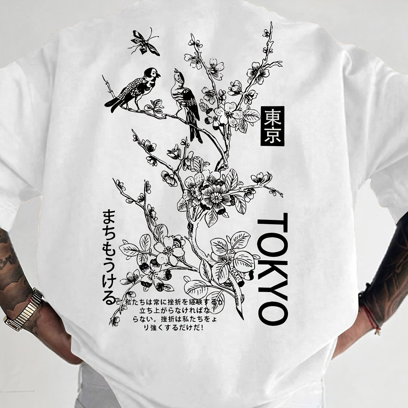 Men’s Casual Floral & Bird Print T-Shirt – 100% Cotton