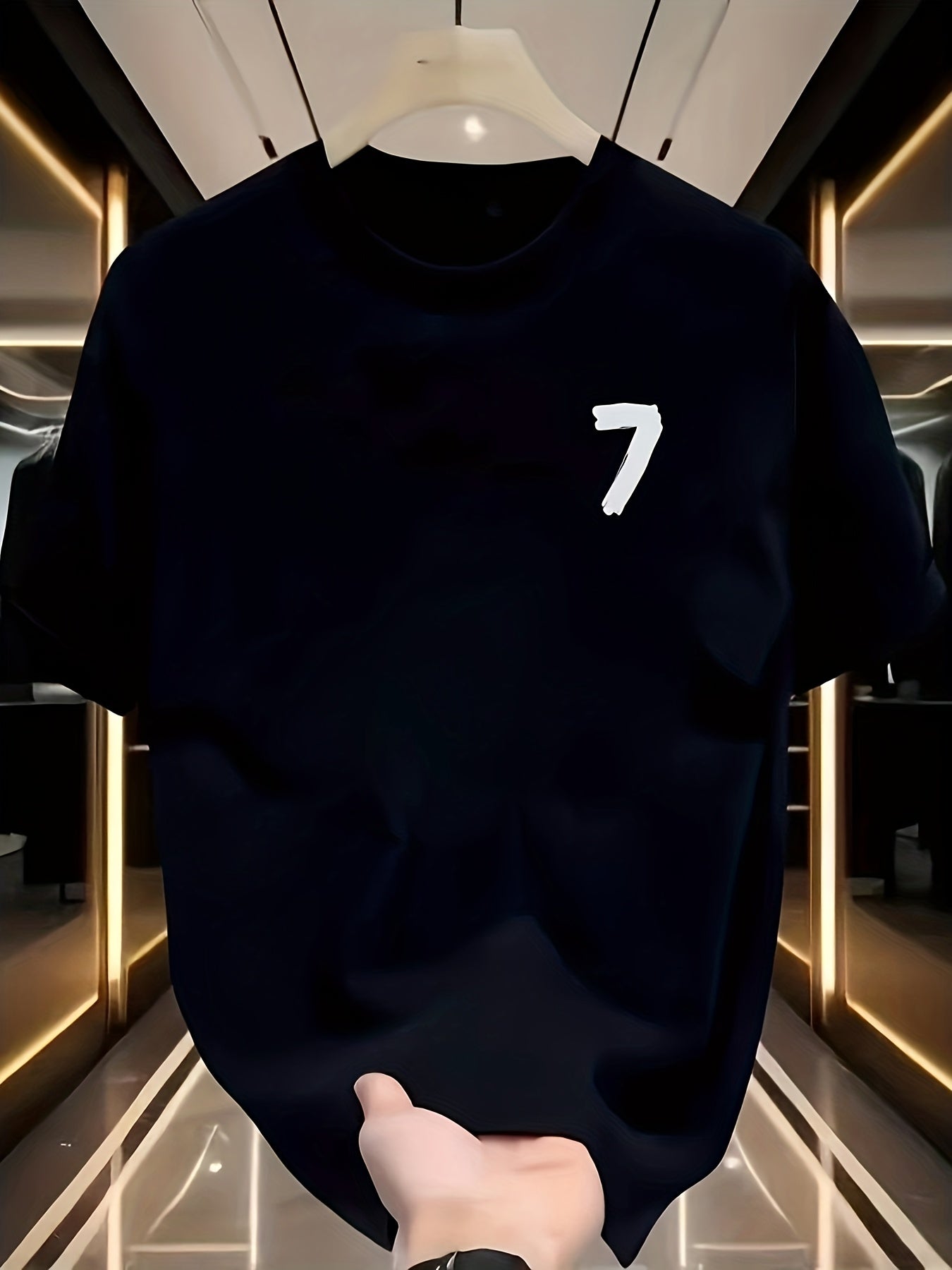Men's Oversized Heavyweight Cotton T-Shirt – Black with White Number 7 Graphic