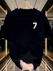Men’s Oversized Heavyweight Cotton T-Shirt – Black with White Number 7 Graphic