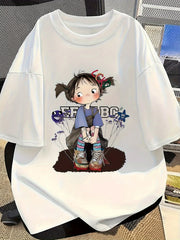 Women's Oversized Short Sleeve T-Shirt – Cartoon Print, Lightweight Loose Fit