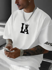 Men's Korean Style T-Shirt – LA Crown Graphic, Loose Fit, Summer Casual Tee