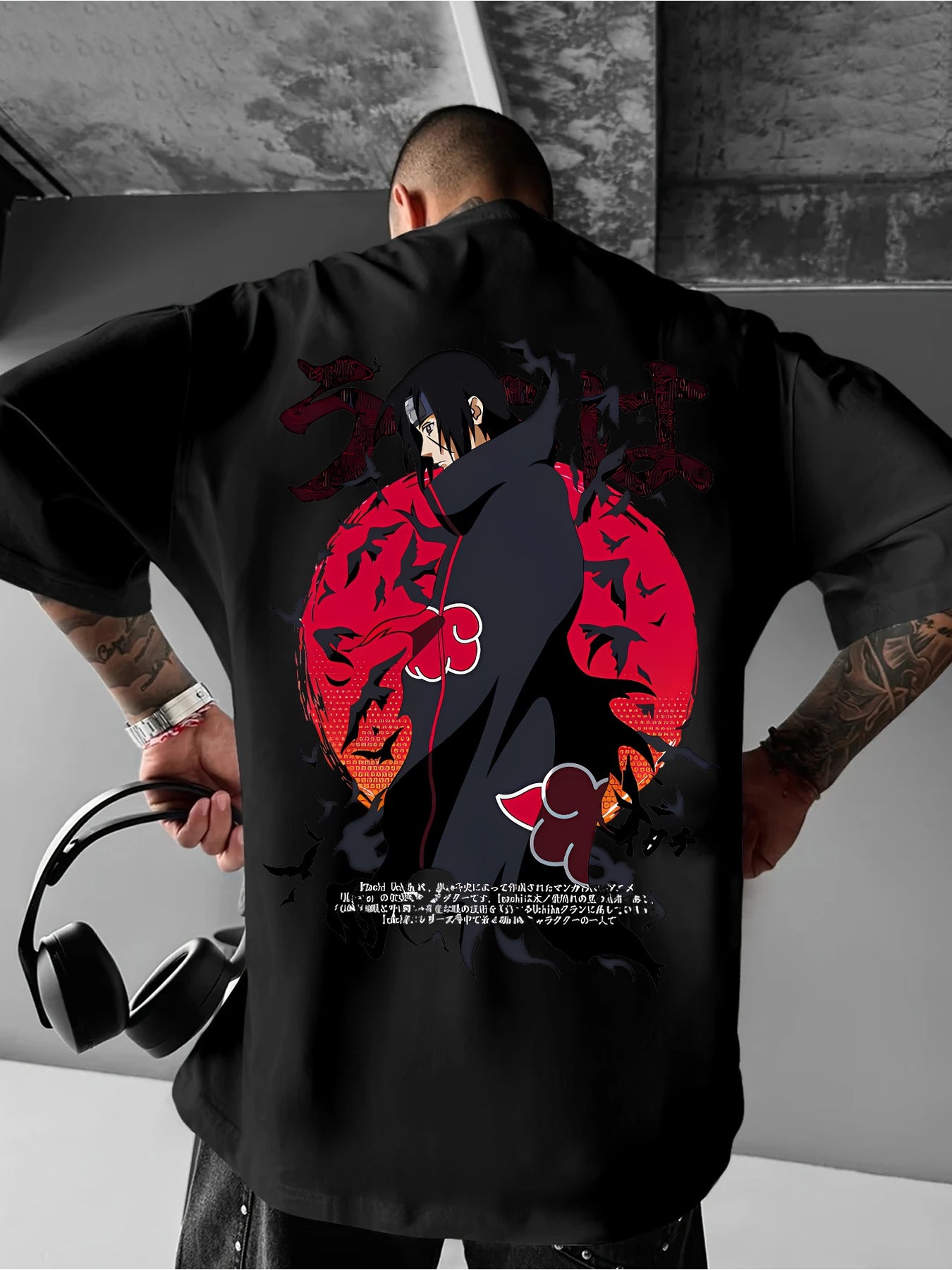 Men’s Anime Graphic T-Shirt – Black & Red Design, Summer Casual