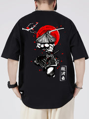 Men's 100% Cotton Samurai & Cherry Blossom Graphic Tee – Casual Short Sleeve