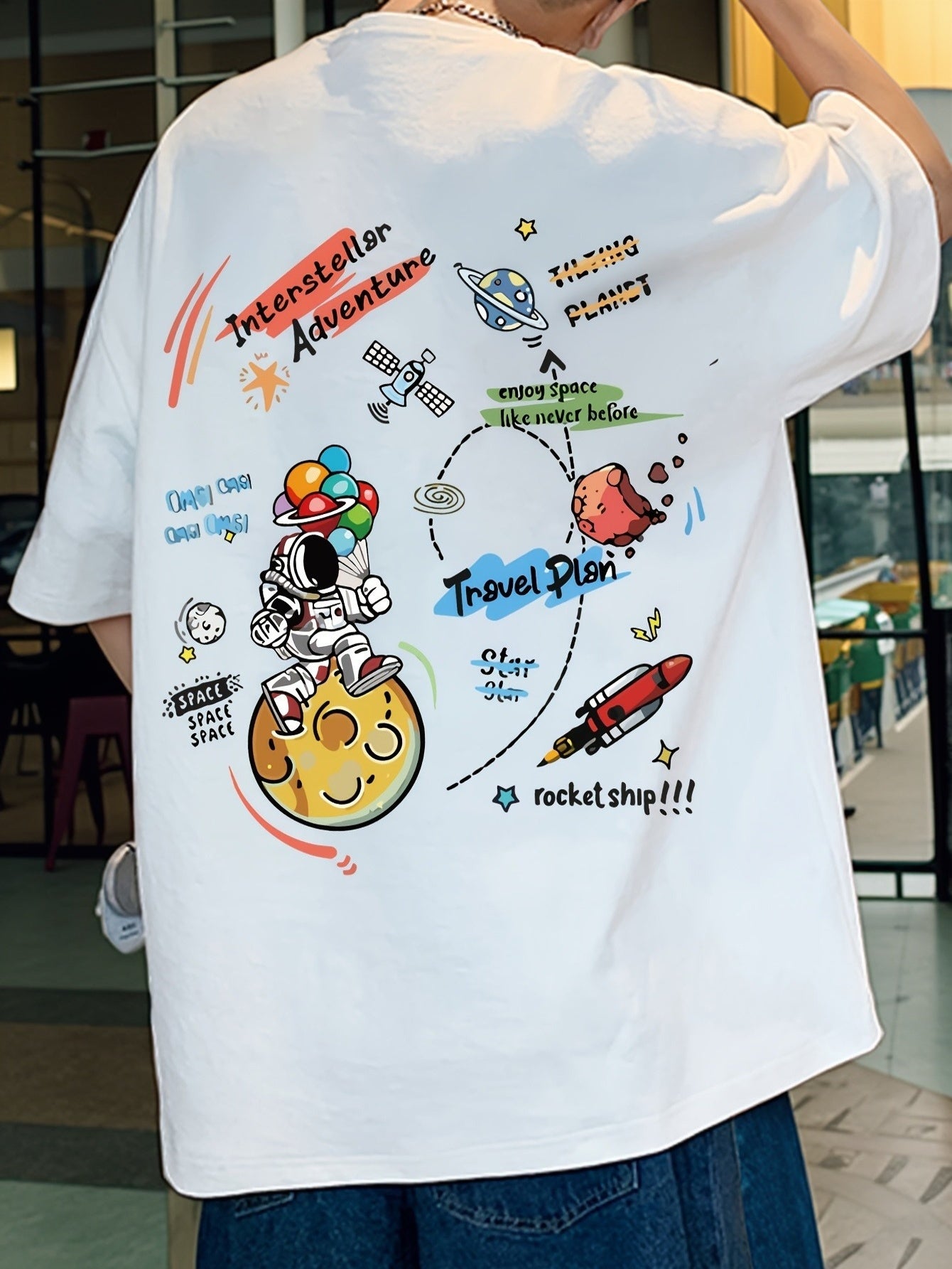Space Cartoon T-Shirt – Cotton, Loose Fit, Casual Teen Style