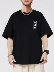 Men's 100% Cotton Samurai & Cherry Blossom Graphic Tee – Casual Short Sleeve