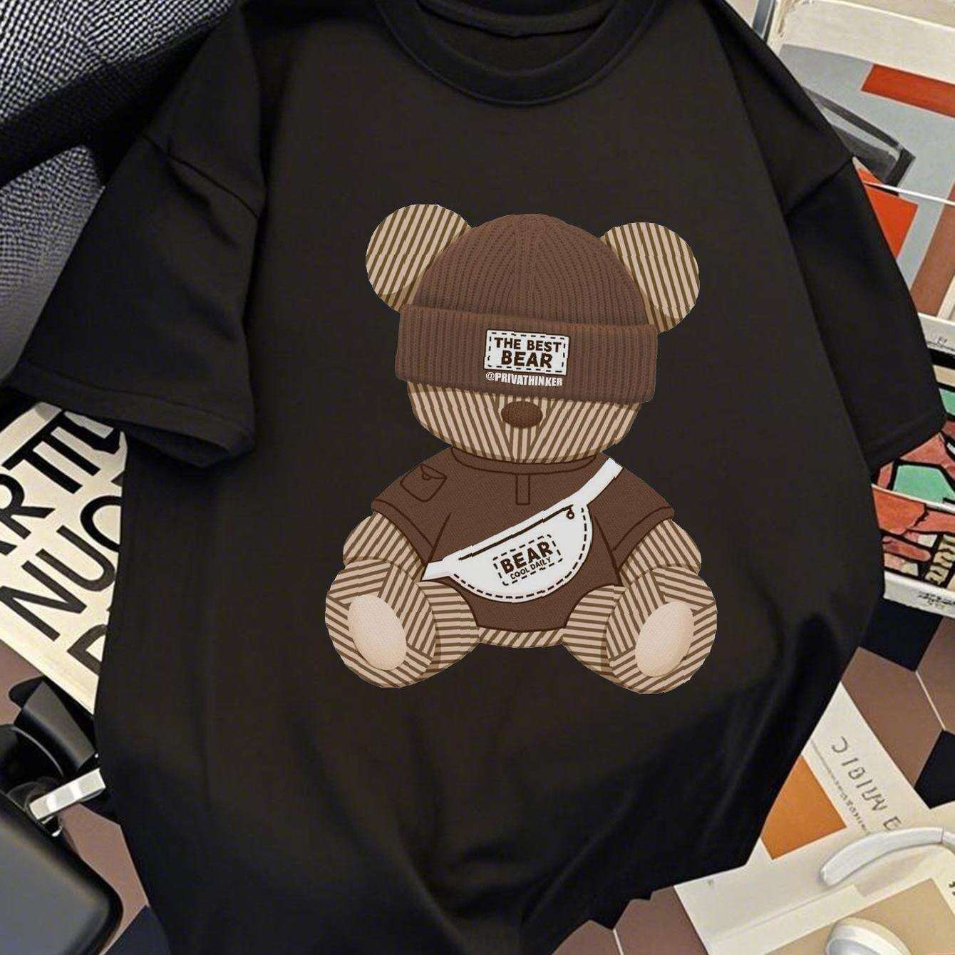 Men's Relaxed Fit Cotton Teddy Bear Graphic T-Shirt – Summer Streetwear Tee