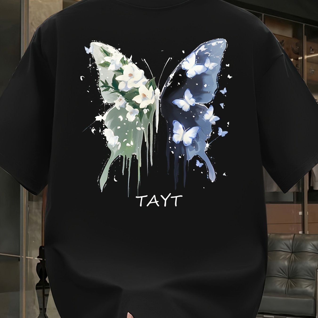 Men's Heavyweight Cotton Butterfly Graphic T-Shirt – Black Casual Summer Tee