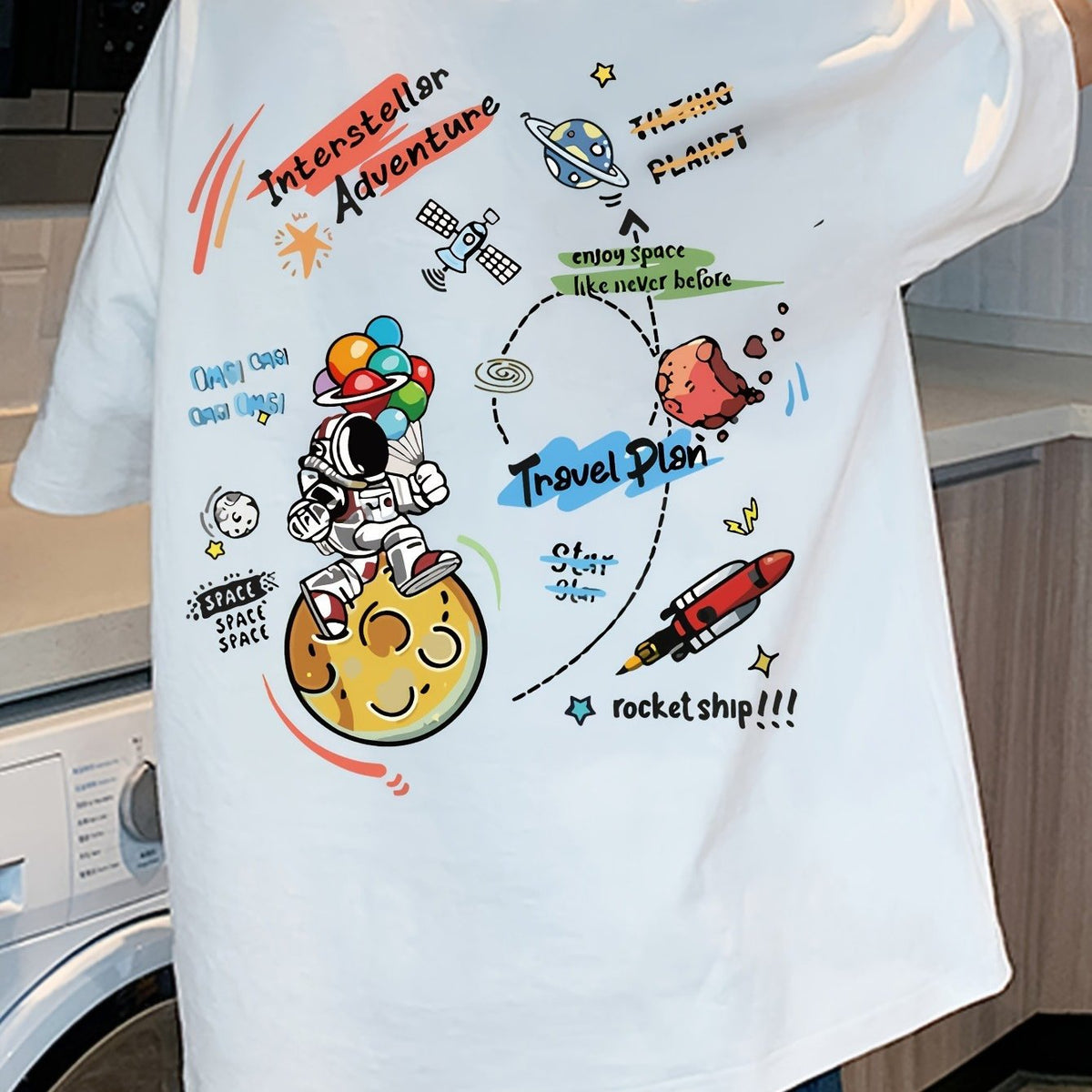 Space Cartoon T-Shirt – Cotton, Loose Fit, Casual Teen Style