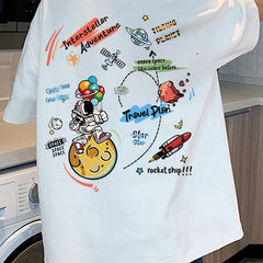 Space Cartoon T-Shirt – Cotton, Loose Fit, Casual Teen Style