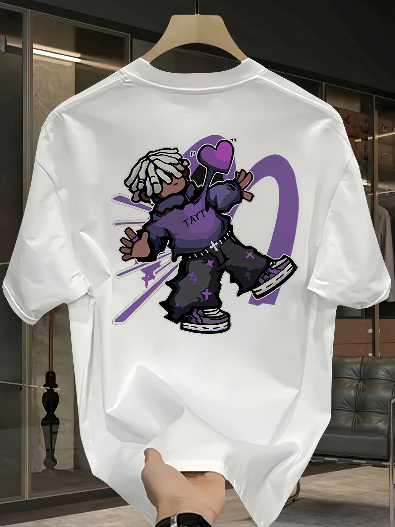 Men’s Heavyweight Cotton T-Shirt – Purple & White Lettering Graphic