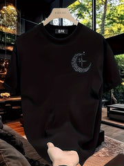 Men’s Heavyweight Pure Cotton Graphic Tee – Crossed Swords & Crescent Moon Design
