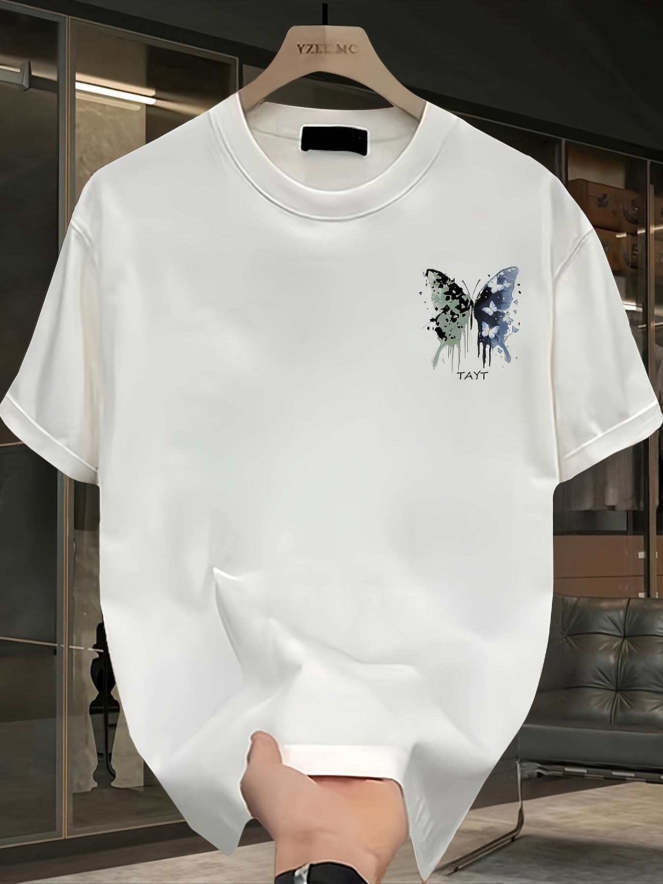 Men’s Black Cotton Graphic T-Shirt – White Butterfly & Paint Splatter